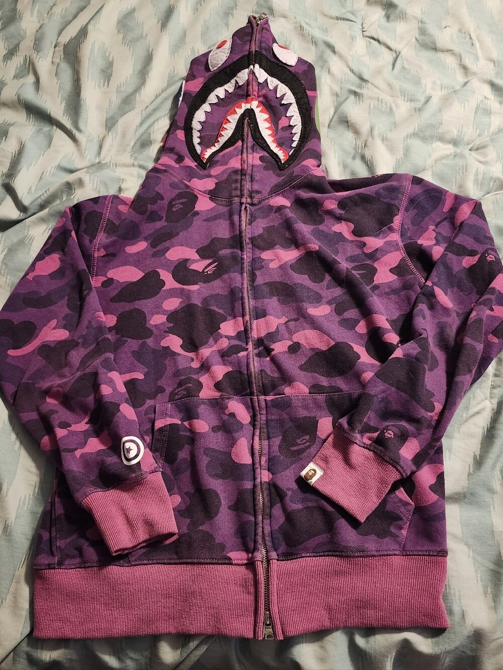 BAPE SHARK WGM FULL ZIP HOODIE COLOR CAMO PURPLE MEN'S SIZE MEDIUM